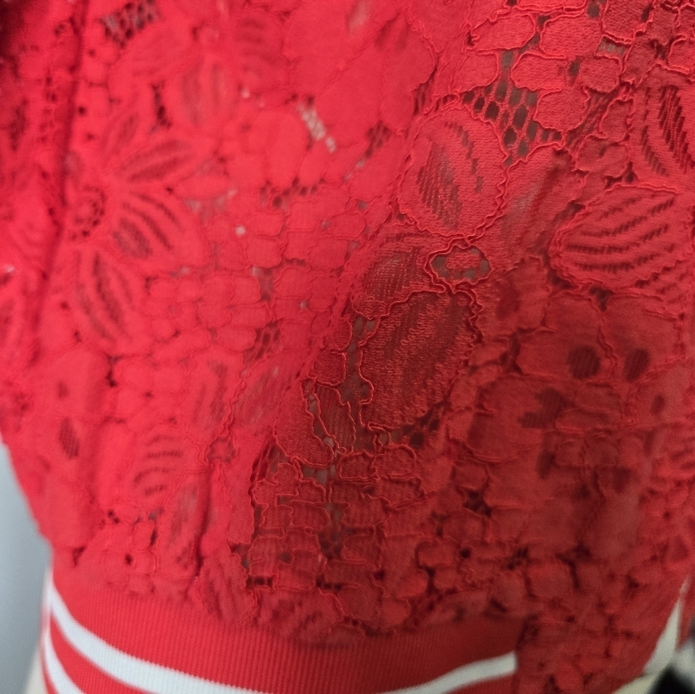 Lili Sidonio × Molly Bracken Red Lace Women's Bomber Jacket. Size Small - Picture 3 of 12